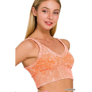 Washed Ribbed Seamless V-Neck Cropped Cami Zenana